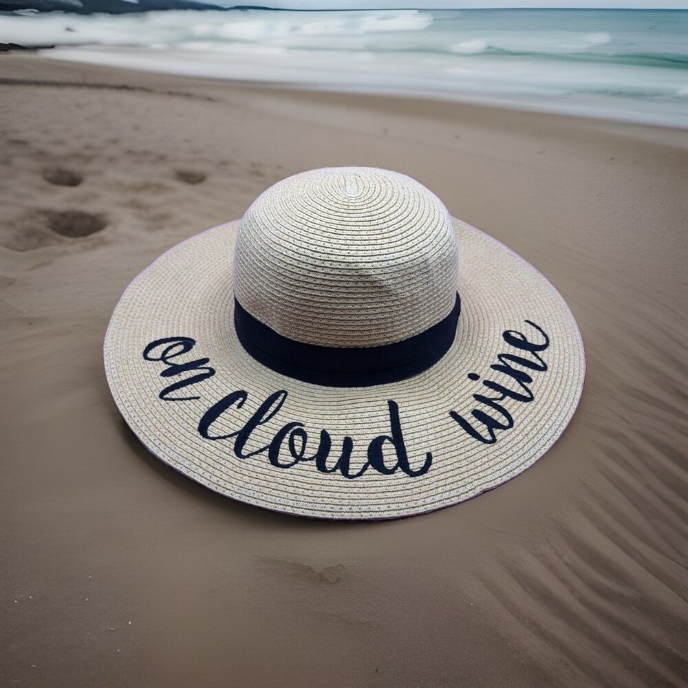 C.C Exclusives Cloud Wine Embroidered Raffia Sun Hat Paper Vacation Beach